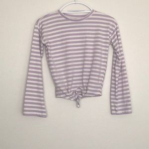 Dip Striped Tie Front Top